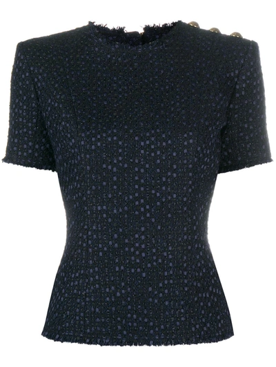 Balmain Three Button Shoulder Tweed Top In Blue