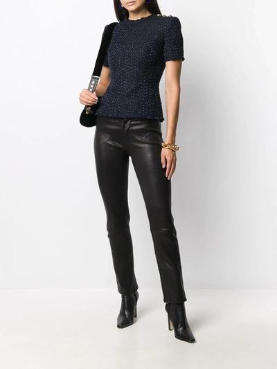 Balmain Three Button Shoulder Tweed Top In Blue