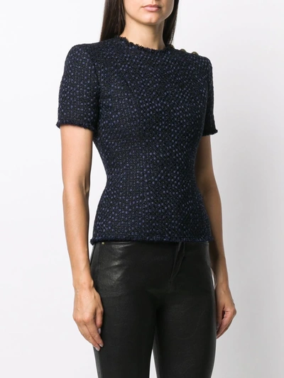 Balmain Three Button Shoulder Tweed Top In Blue