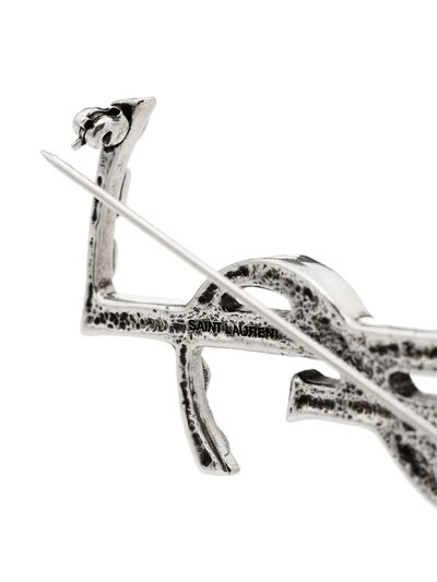 Shop Saint Laurent Opyum Crocodile-effect Monogram Brooch In Metallic