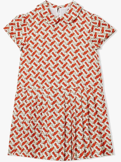 Shop Burberry Monogram Print Silk Dress In Red