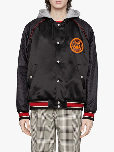 Shop Gucci Lyre Patch Bomber Jacket In Black