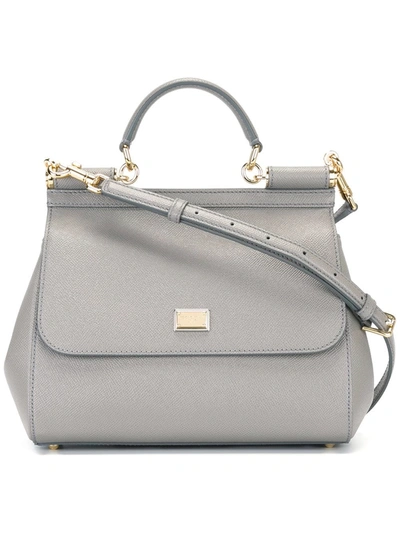 Shop Dolce & Gabbana Medium Sicily Shoulder Bag In Grey