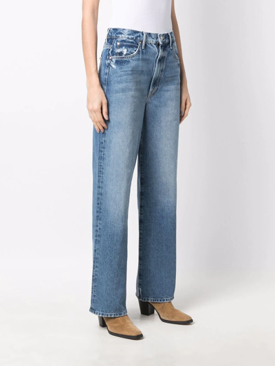 Shop Mother Mid-rise Wide-leg Jeans In Blau