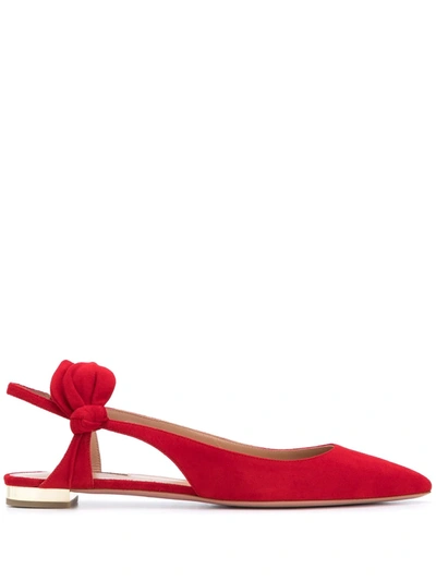 Shop Aquazzura Bow-detail Ballerina Shoes In Red