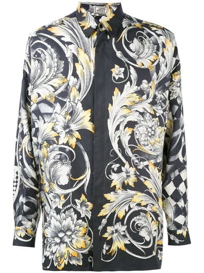 Pre-owned Versace Baroque Print Shirt In Black