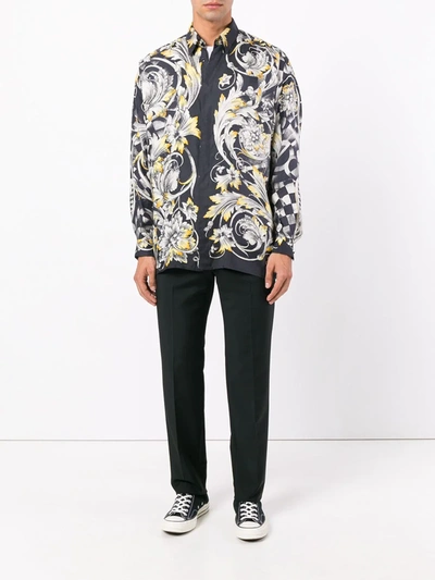 Pre-owned Versace Baroque Print Shirt In Black