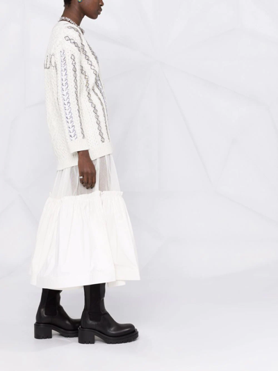 Valentino Sequin-embellished Logo Cable-knit Wool Cardigan Sweater In White