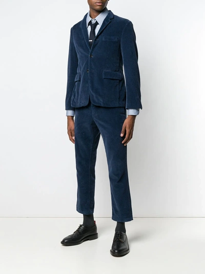 Thom Browne Light Blue Solid Flannel Shirting 4-bar Nametag Straight Fit Shirt In Blue