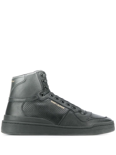 Shop Saint Laurent Perforated High-top Sneakers In Black