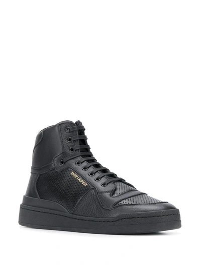 Shop Saint Laurent Perforated High-top Sneakers In Black