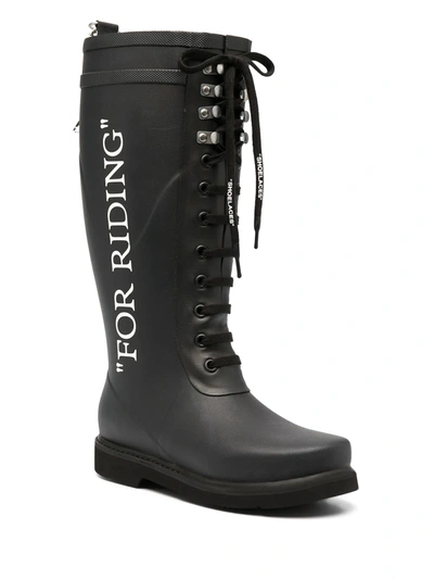 Off-white Quote-motif Lace-up Riding Boots In Black