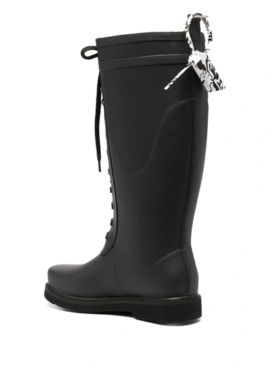Off-white Quote-motif Lace-up Riding Boots In Black