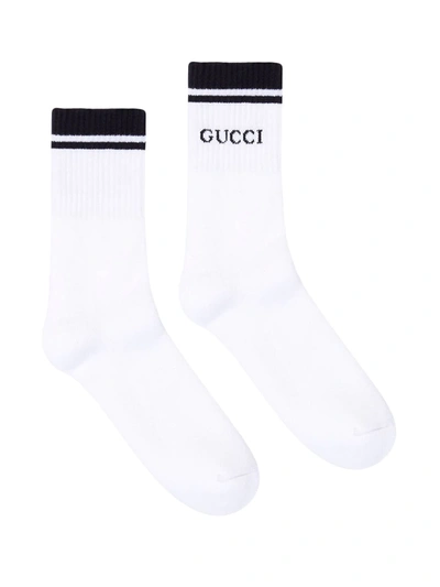 Shop Gucci Logo-intarsia Calf Socks In White