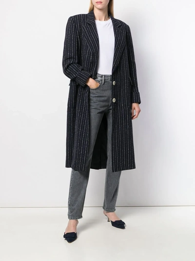 Pre-owned Valentino '1980s Striped Coat In Blue
