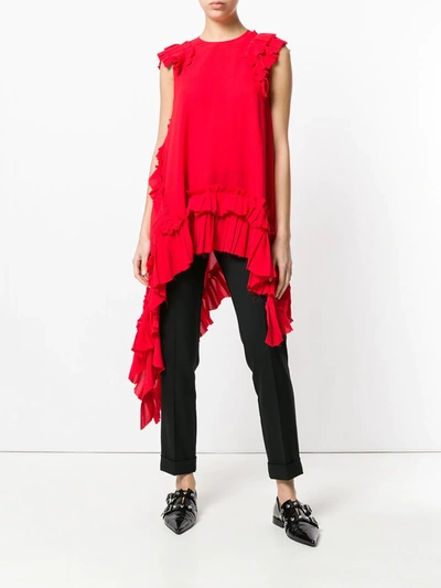 Shop Alexander Mcqueen Asymmetric Ruffle Top In Red