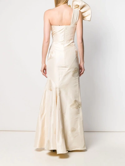 Shop Alexander Mcqueen One-shoulder Evening Gown In Neutrals