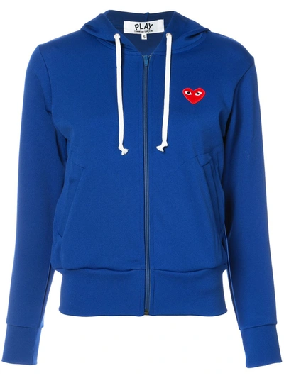 Shop Comme Des Garçons Play Zip Up Hoodie In Blue