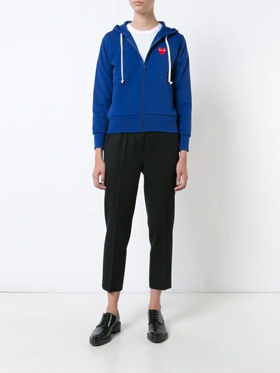 Shop Comme Des Garçons Play Zip Up Hoodie In Blue