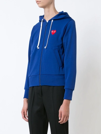 Shop Comme Des Garçons Play Zip Up Hoodie In Blue