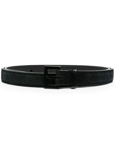 Shop Saint Laurent Suede Buckle Belt In Black
