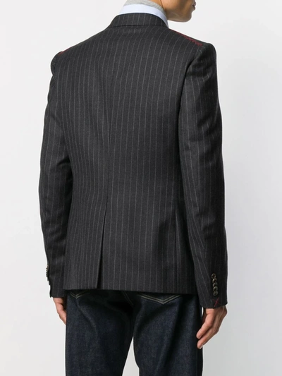Shop Gucci Pinstripe Double-breasted Exposed Stitching Blazer In Grey
