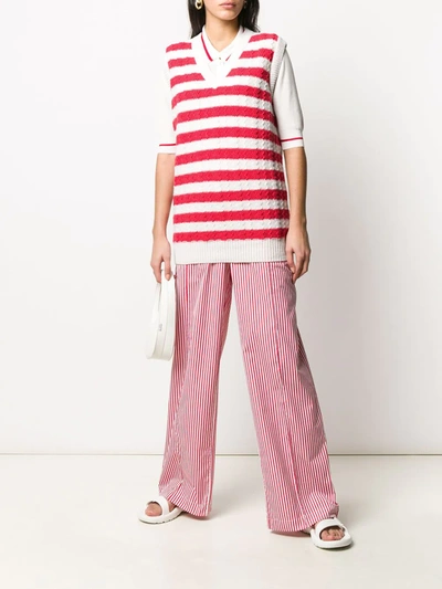 Shop Plan C Striped Cable-knit Sweater Vest In Red