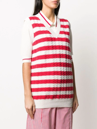 Shop Plan C Striped Cable-knit Sweater Vest In Red