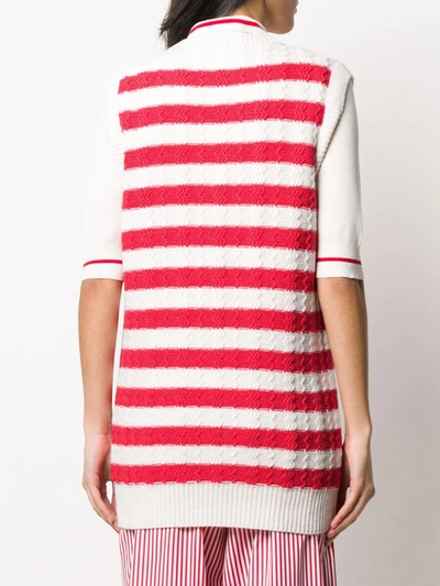 Shop Plan C Striped Cable-knit Sweater Vest In Red