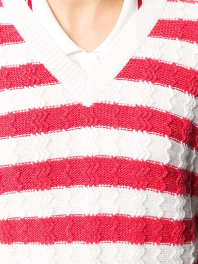 Shop Plan C Striped Cable-knit Sweater Vest In Red