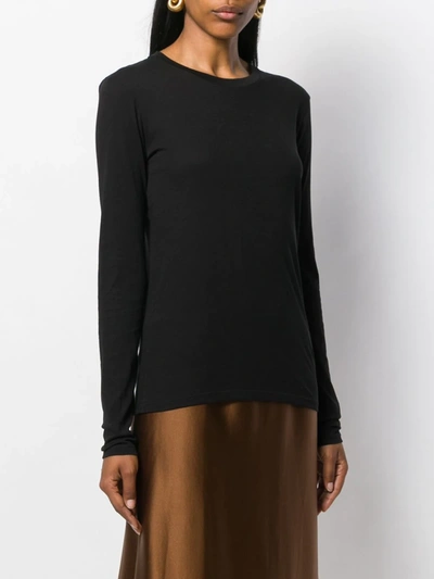 Vince Essential Long-sleeve Crewneck Tee In Black