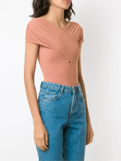 Amir Slama Ruched Crossover Body Top In Neutrals