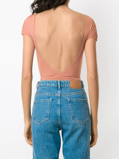 Amir Slama Ruched Crossover Body Top In Neutrals