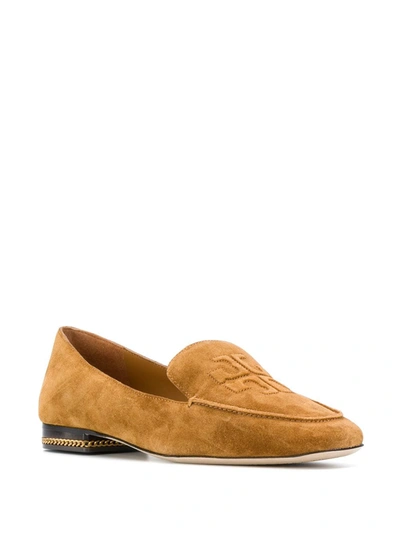 Shop Tory Burch Embossed-logo Suede Loafers In Neutrals