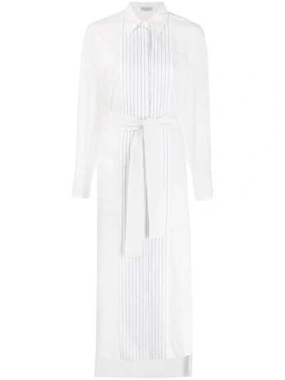 Shop Brunello Cucinelli Side Slit Striped Shirt Dress In White