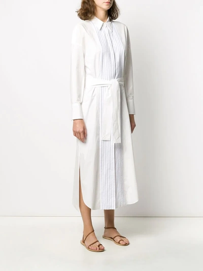 Shop Brunello Cucinelli Side Slit Striped Shirt Dress In White