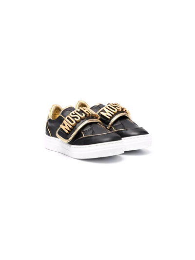 Shop Moschino Logo-plaque Leather Sneakers In Black