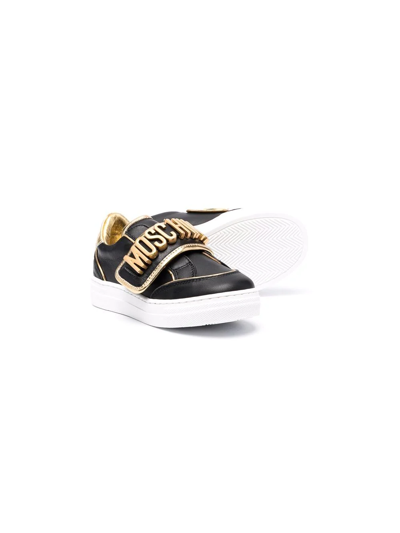 Shop Moschino Logo-plaque Leather Sneakers In Black