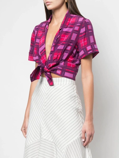 Shop Lhd Plaid Wrap Top In Purple