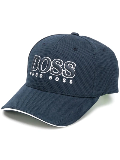 Shop Hugo Boss Waffled Logo Cap In Blue