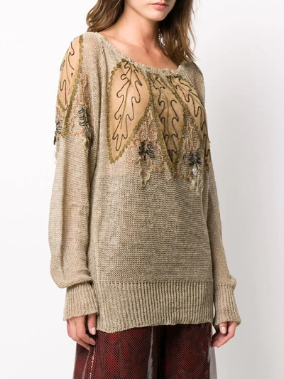 Pre-owned A.n.g.e.l.o. Vintage Cult 1980s Flower-embroidered Knitted Blouse In Brown