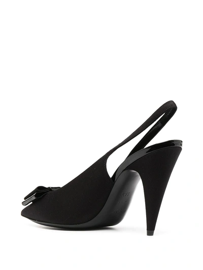 Shop Saint Laurent Bow-detail Logo-plaque Pumps In Black