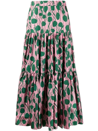 Shop La Doublej X Mantero Moses Rosa Print Flared Skirt In Pink