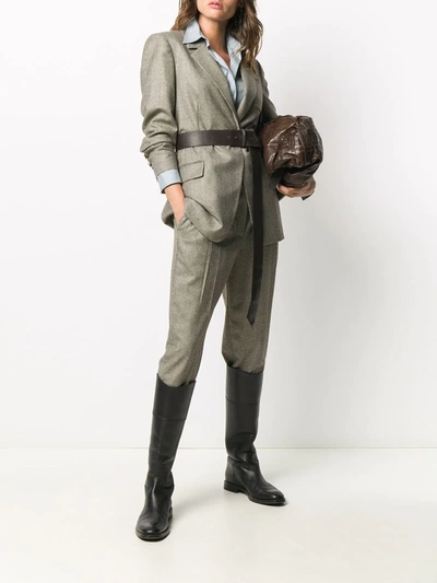 Brunello Cucinelli Houndstooth High-waist Trousers In Brown
