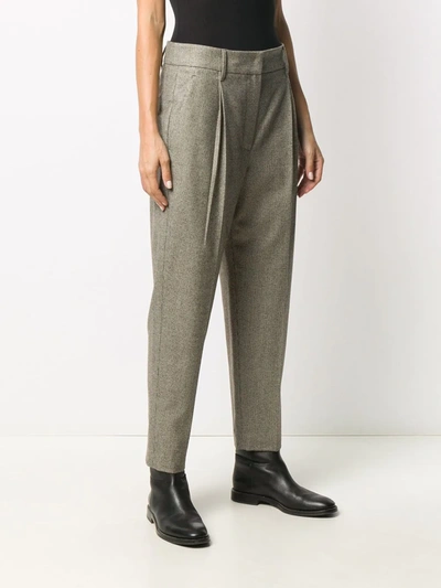 Brunello Cucinelli Houndstooth High-waist Trousers In Brown
