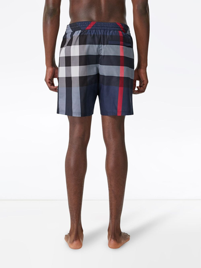 Shop Burberry Check Drawcord Swim Shorts In Blue