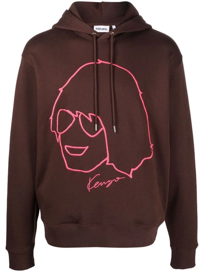 Shop Kenzo Sketch-embroidery Cotton Hoodie In Braun