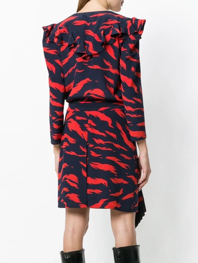 Shop Givenchy Printed Ruffle-trim Dress In Blue