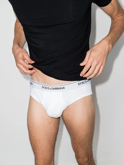 Dolce & Gabbana Pack Of Two Logo-jacquard Cotton-blend Briefs In White