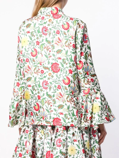 Shop La Doublej Floral Pussybow Blouse In Green